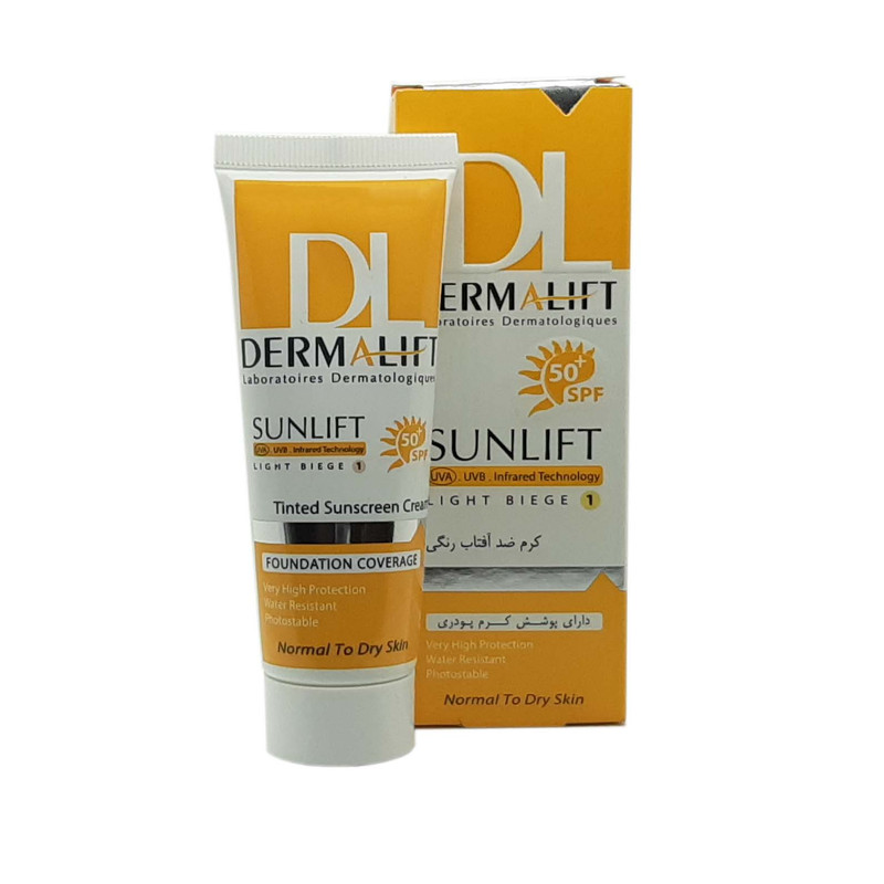 کرم ضدآفتاب رنگی بژ روشن SPF50 سان لیفت درمالیفت(مناسب پوستهای معمولی و خشک)