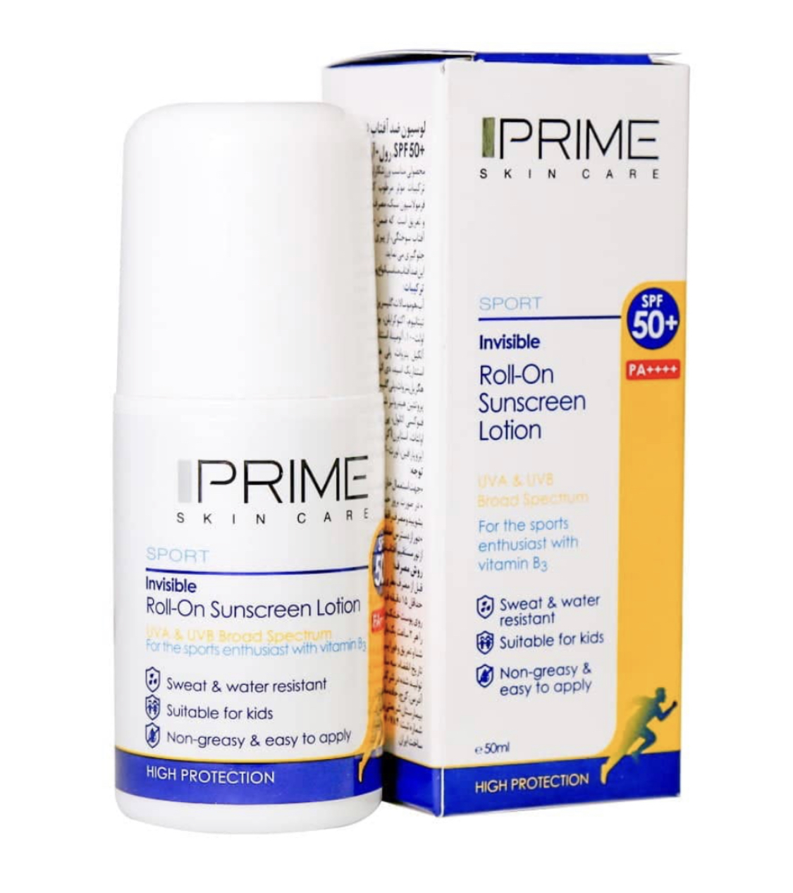 لوسیون ضد آفتاب +SPF50 رول آن و فاقد رنگ مناسب انواع پوست پرایم
